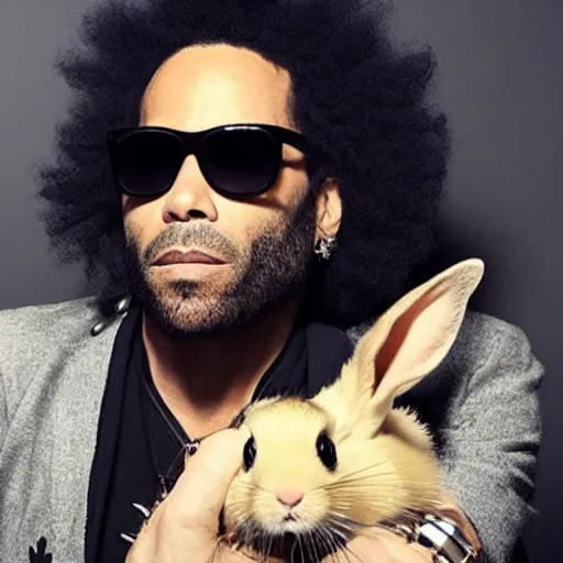 Image similar to photo of lenny kravitz and his amazing rabbits