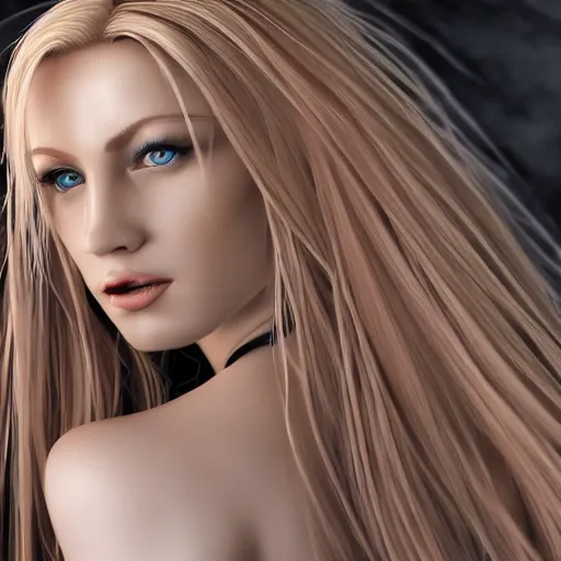 Prompt: Woman Vampire, goddess, detailed, high quality, 4k UHD, slim, curvy, blonde hair, realism, very coherent, high detail, hyper realism, blue eyes, 8K high definition, creative,