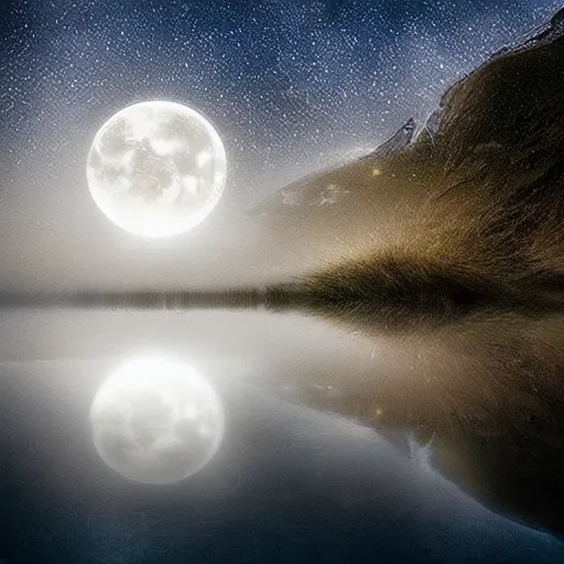 Image similar to amazing white unicorn photo drinking water from a lake while the moon shines on its beautiful fur by marc adamus, beautiful dramatic lighting