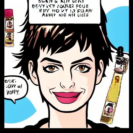 Prompt: anne hathaway by scott pilgrim comics by bryan lee o'malley