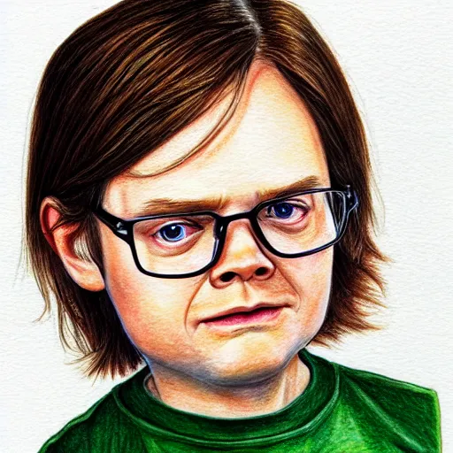 Prompt: a portrait of dwight schrute, from the office ( 2 0 0 5 ). colored pencil and watercolor artwork in the style of lilia alvarado. color harmony