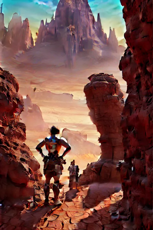 Image similar to John Carter standing in front of Martian ruins by Stanley Artgerm Lau, greg rutkowski, thomas kindkade, alphonse mucha, loish, norman Rockwell