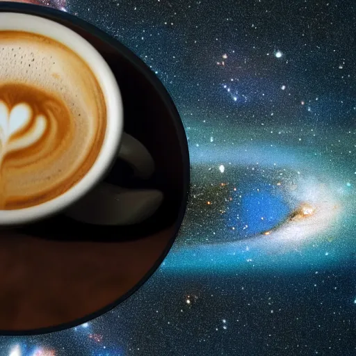 Image similar to A cup of coffee with the universe contained on it, highly detailed, 8k