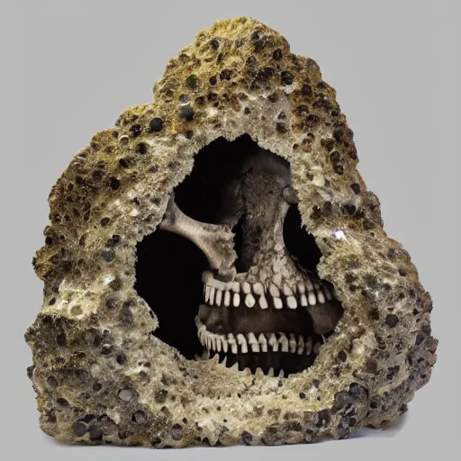 Image similar to dinosaur skeleton in a crystal geode