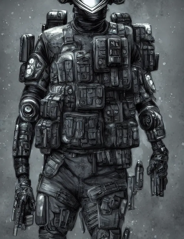 Image similar to a detailed manga portrait of a masked special forces soldier wearing dark advanced cyborg tactical gear, trending on artstation, digital art, 4 k resolution, detailed, high quality, sharp focus, hq artwork, coherent, insane detail, character portrait