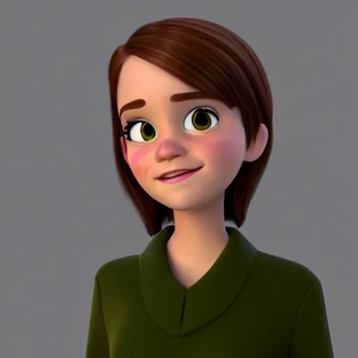 Image similar to pixar animation of emma watson, headshot, movie trailer