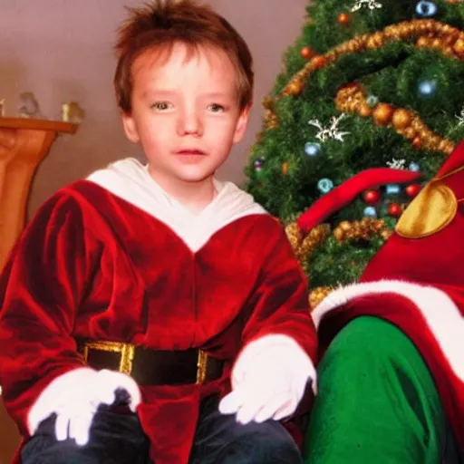 Image similar to dr strange as a young child sitting on santas lap