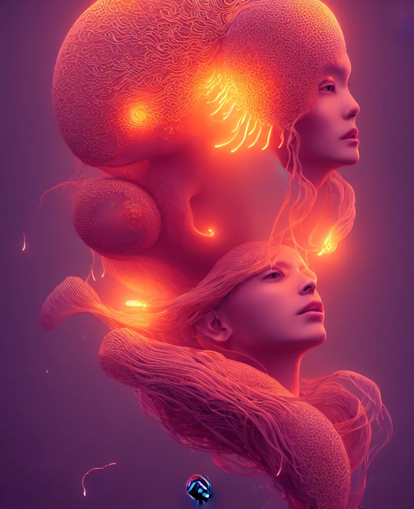 Image similar to goddess portrait. jellyfish phoenix head. intricate artwork by Tooth Wu and wlop and beeple. octane render, trending on artstation, greg rutkowski very coherent symmetrical artwork. cinematic, hyper realism, high detail, octane render, 8k