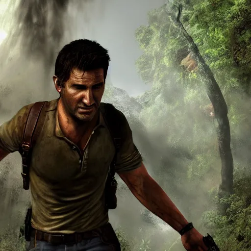 Image similar to nathan drake, uncharted, realistic photography