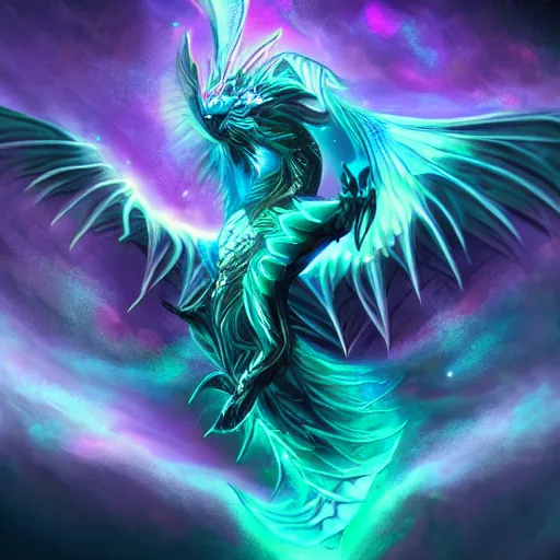 Image similar to bioluminescent winged fairy dream dragon breathing out the galaxy in 4 k colorful soft lighting diffuse powerful dielectric effects twisting artstation trending high definition high detail low orthogonality high frequency noise