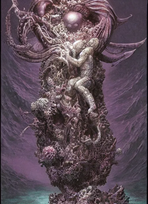 Image similar to a statue under the sea, by wayne barlowe,