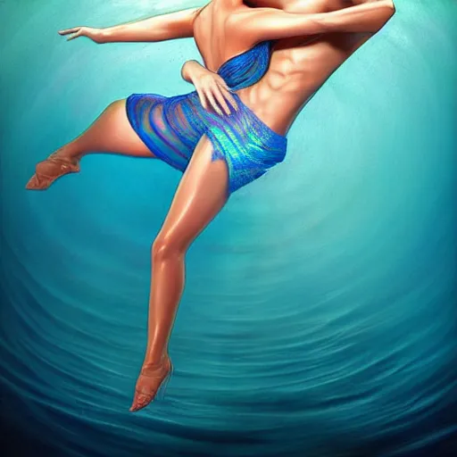 Image similar to semi realistic portrait Salsa Dancing inside clear blue ocean water by Hyung-tae Kim and by Artgerm Lau , color overlay, rim light and highlights , Gesture draw, Salsa Social Dance, couple, Salsa tricks, WLOP, Hyung-tae Kim, Rossdraws, Gesture draw, James Jean, Andrei Riabovitchev, Marc Simonetti, and Sakimichan, trending on artstation