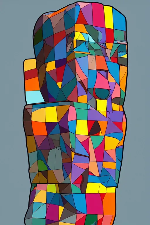 Image similar to cubist moai statue cutout digital illustration cartoon colorful beeple