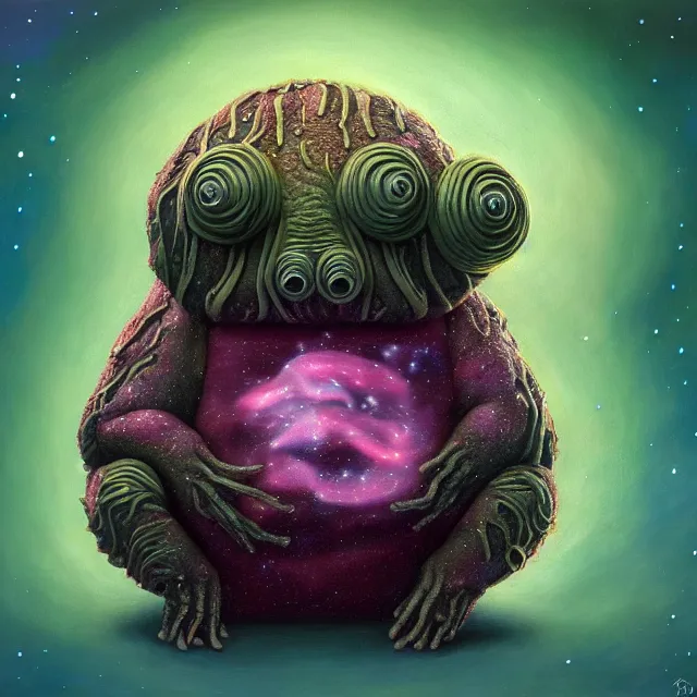 Image similar to a highly detailed tardigrade, it has a beautiful unconventional face, floating through deep space, elegant, hyperrealistic, digital painting, artstation, realism, concept art, pop, smooth, mythological, sharp focus, qualia, illustration, art by mark ryden 3 d 8 k ultra detailed