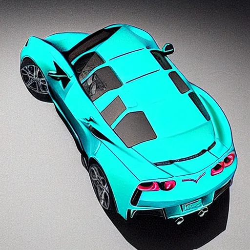 Prompt: a small dark luminous turquoise color liquid water sculpture is a corvette hybrid, corvette convertible, viscous, reflective, monochromatic, digital art