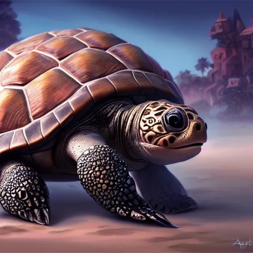 Image similar to aged turtle, fantasy, charming, pixar splash art, art by artgerm, intricately detailed, highly detailed, trending on artstation, 4 k, wallpaper - 1 0 2 4