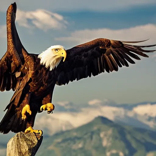 Image similar to photo of a giant bald eagle with mountain