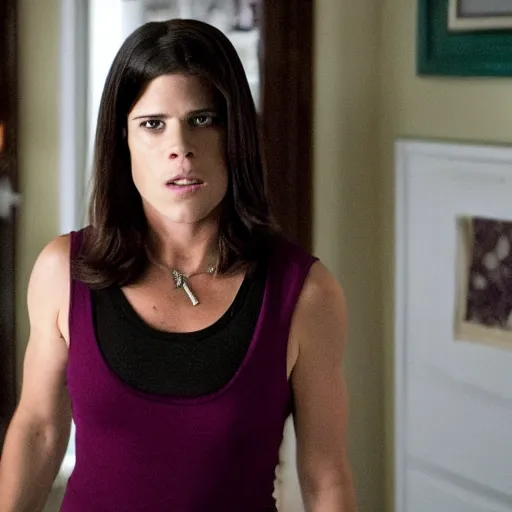 Prompt: high quality movie still of skinny actress Neve Campbell in Scream 5 (2013)
