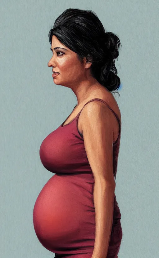 Prompt: a front view portrait of a hispanic pregnant lady illustration, trending on artstation