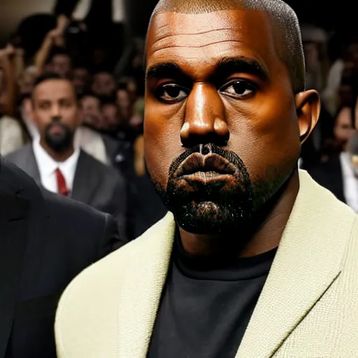 Prompt: photo of kanye west looking at the camera with disapproval