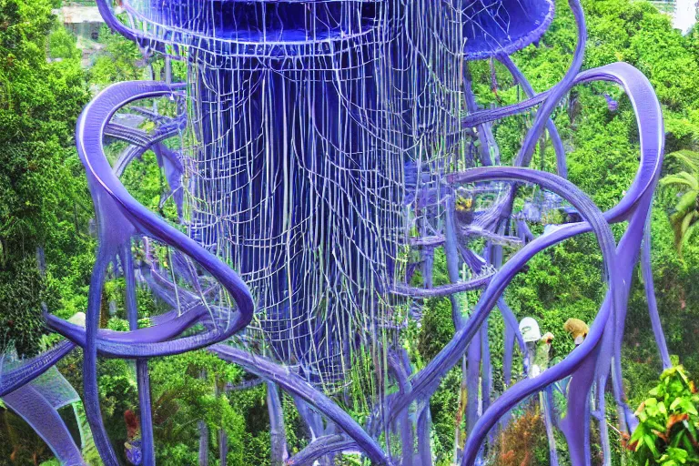 Prompt: favela jellyfish cathedral coaster hive, art nouveau waterfall environment, industrial factory, terrifying, award winning art, epic dreamlike fantasy landscape, ultra realistic,