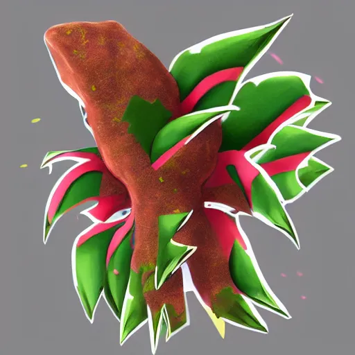 Image similar to a pokemon that looks like pigweed, a pigweed with a bromeliad pattern, digital art. trending on art station, unreal engine.