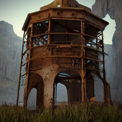 Prompt: an abandoned old rusty clocktower in a dark enormous cave, Low level, digital art, unreal engine, WLOP, trending on artstation, 4K UHD image, octane render