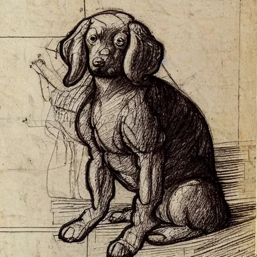 Image similar to a blueprint sketch of a dog by leonardo da vinci