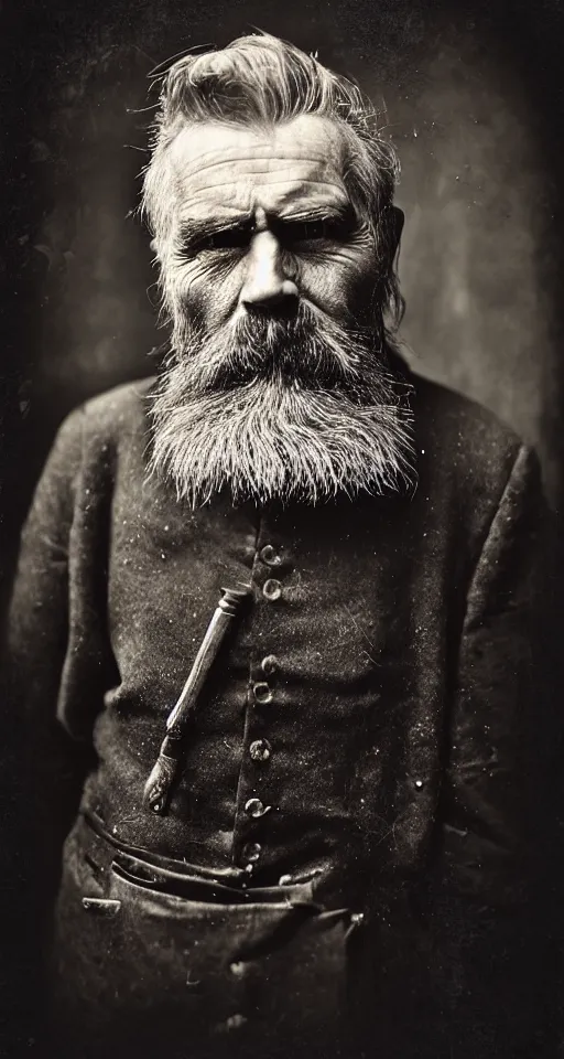 Image similar to a highly detailed digital collodion photograph, a portrait of an grizzled old angry barber