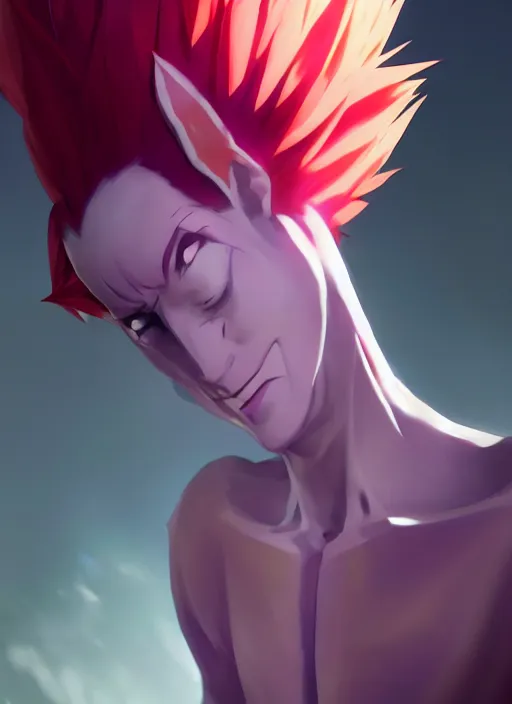 Image similar to portrait of moira as hisoka from hunter x hunter, coherent, medium shot, waist up, studio ghibli pixar and disney animation sharp unreal engine 5, anime key art by greg rutkowski, bloom, dramatic lighting