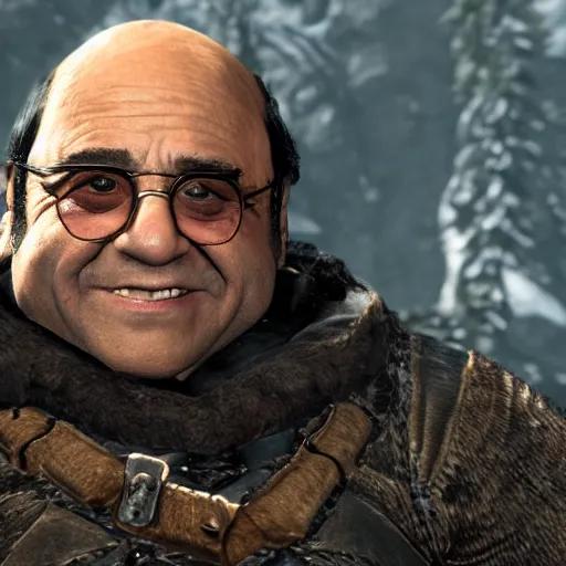 Prompt: Danny DeVito in Skyrim, 4k HDR