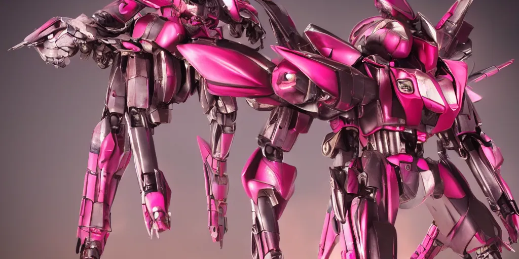 Image similar to metal insect - like of female gundams is in pink and red collection by merriam, daniel, intricate mechanical details, futuristic, 2 k aesthetic, dramatic lighting, 4 k, 3 d octane render, provenance, detailed, trending on artstation