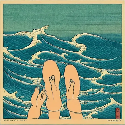 Prompt: “human feet in the ocean, in the style of Ukiyo-e”