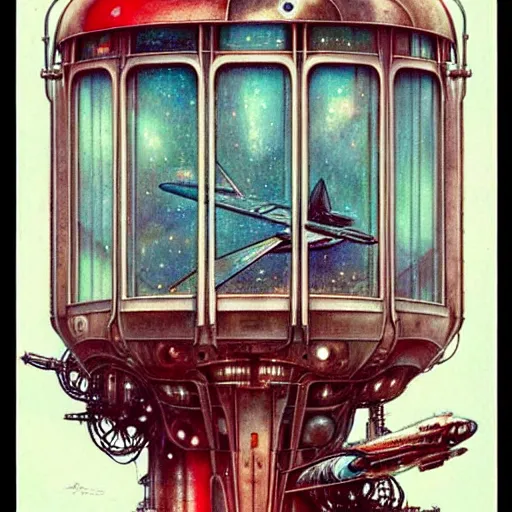 Prompt: ( ( ( ( ( 1 9 5 0 s retro future intricate machine spaceship large window. muted colors. art nouveau ) ) ) ) ) by jean baptiste monge!!!!!!!!!!!!!!!!!!!!!!!!! chrome red