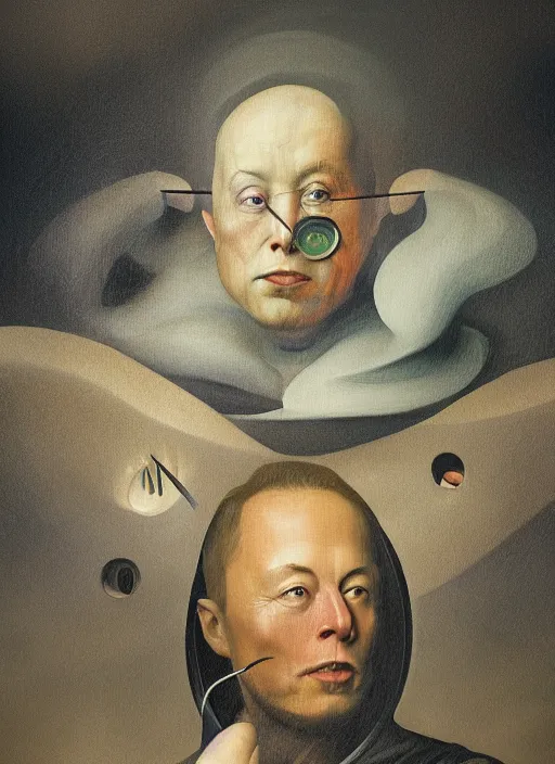 Image similar to elon musk painted by hieronymus bosch, detailed digital art, trending on Artstation