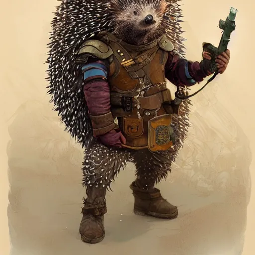 Prompt: a detailed portrait of an hedgehog explorer dressed with a rugged armor, by victo ngai and justin gerard, digital art, realistic painting, very detailed, fantasy, dnd, character design, trending on artstation