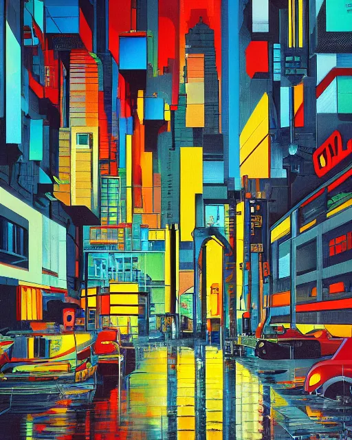 Image similar to urban retro technology, 9 0 s colors and shapes, wayne barlow, oil on canvas, deep depth of field, masterpiece, cinematic composition, hyperdetailed