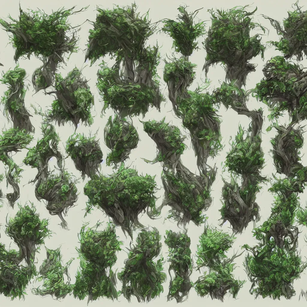 Image similar to lush bushes concept art, detailed diagrams, aesthetic, artstation