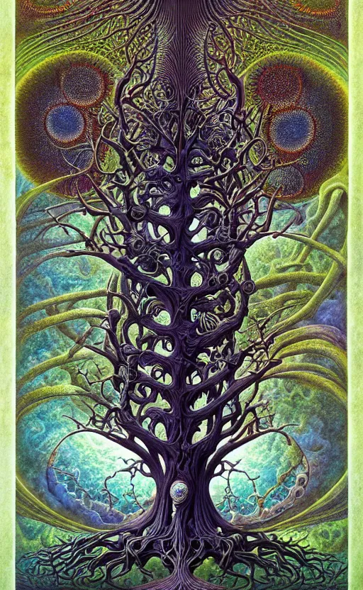 Image similar to tree of life by roger dean and andrew ferez, art forms of nature by ernst haeckel, divine chaos engine, symbolist, visionary, art nouveau, botanical fractal structures, organic, detailed, realistic, surreality