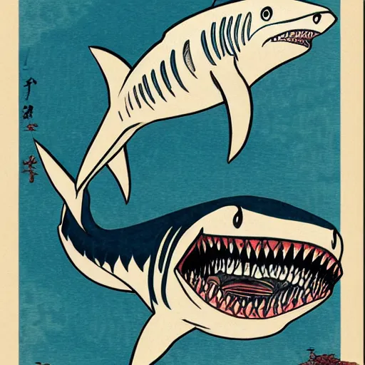Image similar to friendly shark by hokusai