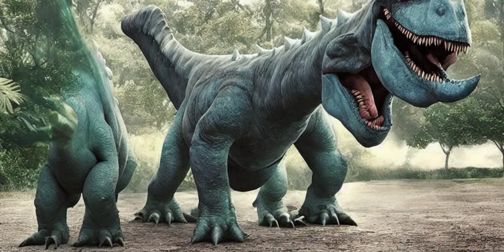 Prompt: a photo of a monster dinosaur with giant eyes derp derp derp, clumbsey and funny, no idea what is going on