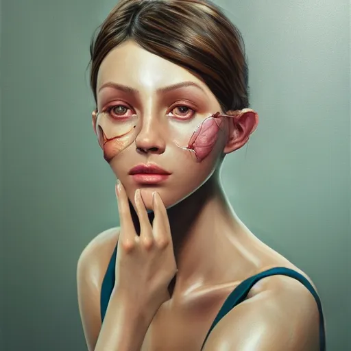 Image similar to a beautiful woman, anatomy, aesthetic, oil painting, pale colors, high detail, 8 k, wide angle, octane render, trending on artstation,