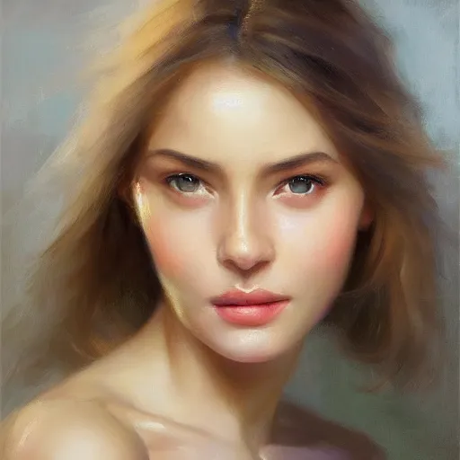 Image similar to super close - up of a beautiful woman's face, morning, highly detailed, ultrarealistic oil painting, vladimir volegov, artstation