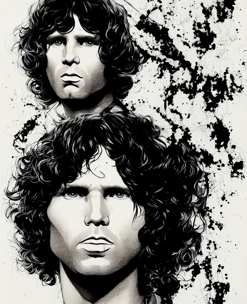 Image similar to portrait of jim morrison by yukito kishiro, depth perception, hyper detailled, trending on artstation