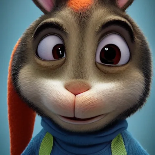 Image similar to portrait of a super cute bunny, a carrot, pixar, zootopia, cgi, blade runner. trending on artstation, smiling, friendly