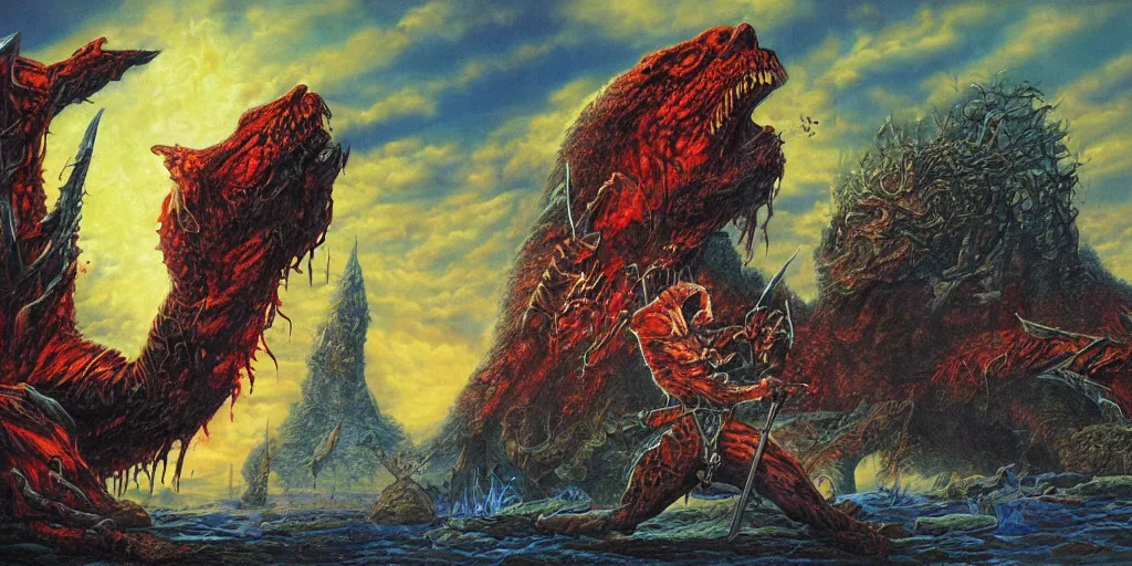 Prompt: artwork of the bloodfury point by terry oakes