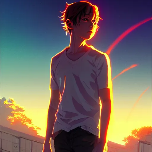 Image similar to Thomas Jane, sunset, intricate, highly detailed, digital painting, artstation, official media, anime key visual, concept art, rich vivid colors, ambient lighting, sharp focus, illustration, art by Artgerm, Makoto Shinkai, Ilya Kuvshinov, Lois Van Baarle, and Rossdraws