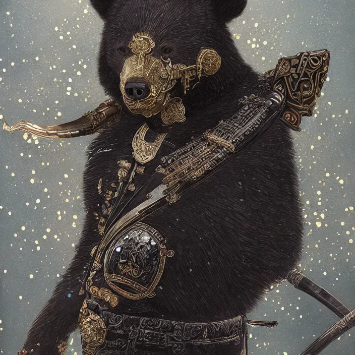 Image similar to ultra realistic illustration, anthropomorphic samurai asian black bear with armor made of stars, sci - fi, fantasy, intricate, elegant, highly detailed, digital painting, artstation, concept art, smooth, sharp focus, illustration, art by artgerm and alphonse mucha