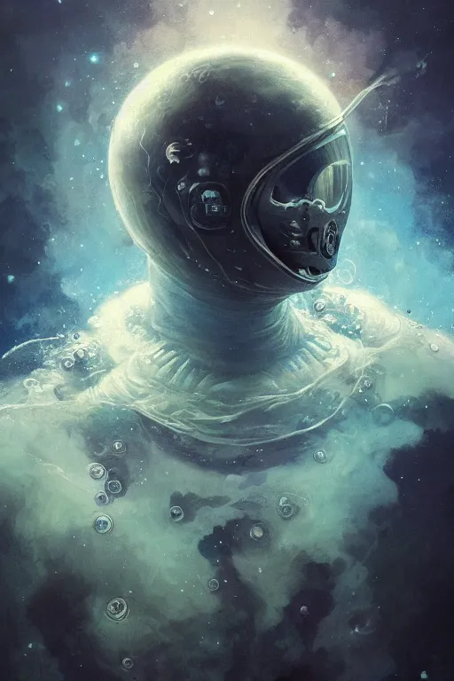 Image similar to close up shot of a full body floating astronaut portrait water elemental, high contrast, james gurney, peter mohrbacher, mike mignola, black paper, mandelbulb fractal, trending on artstation, exquisite detail perfect, large brush strokes, intricate ink illustration, black background