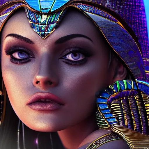 Prompt: highly detailed close up portrait of Nut, egyptian goddess of the night sky, concept art, character art, studio lightning, bright colors, intricate, masterpiece, photorealistic, hiperrealistic, sharp focus, high contrast, Artstation HQ, DeviantArt trending, 4k UHD, Unreal Engine 5